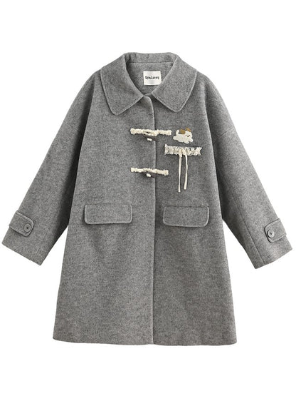 Gray Accents with and Embroidery Lace Long Dog Coat