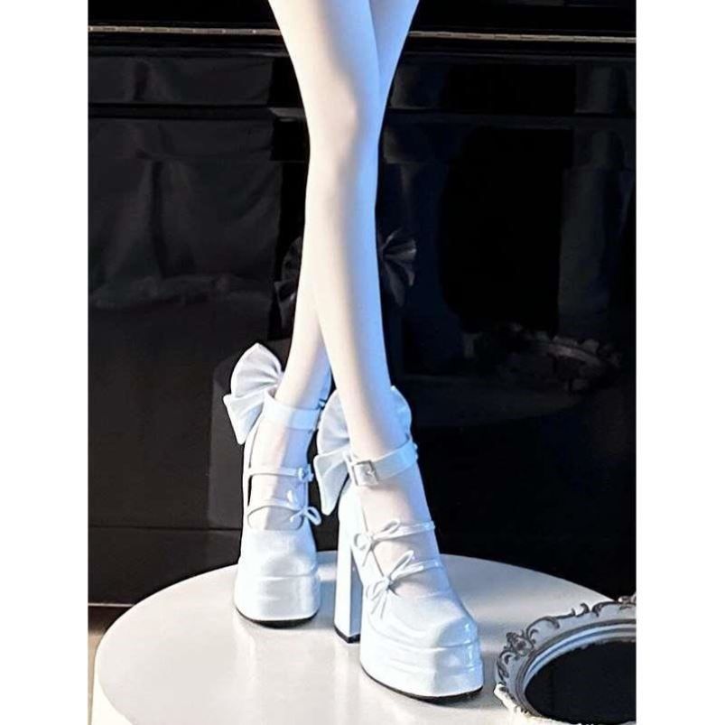 Lolita Bow Block-Heel Mary Jane Platform Shoes – Japanese Soft Girl Style