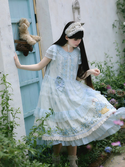 Blue Tulle Bowknot & White Lace Overlay - Rock Candy Box