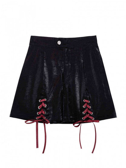 Lolita + Shorts Punk Top Skirt Full High-low Red and Set Black Sleeves Overall Sleeveless - Idol