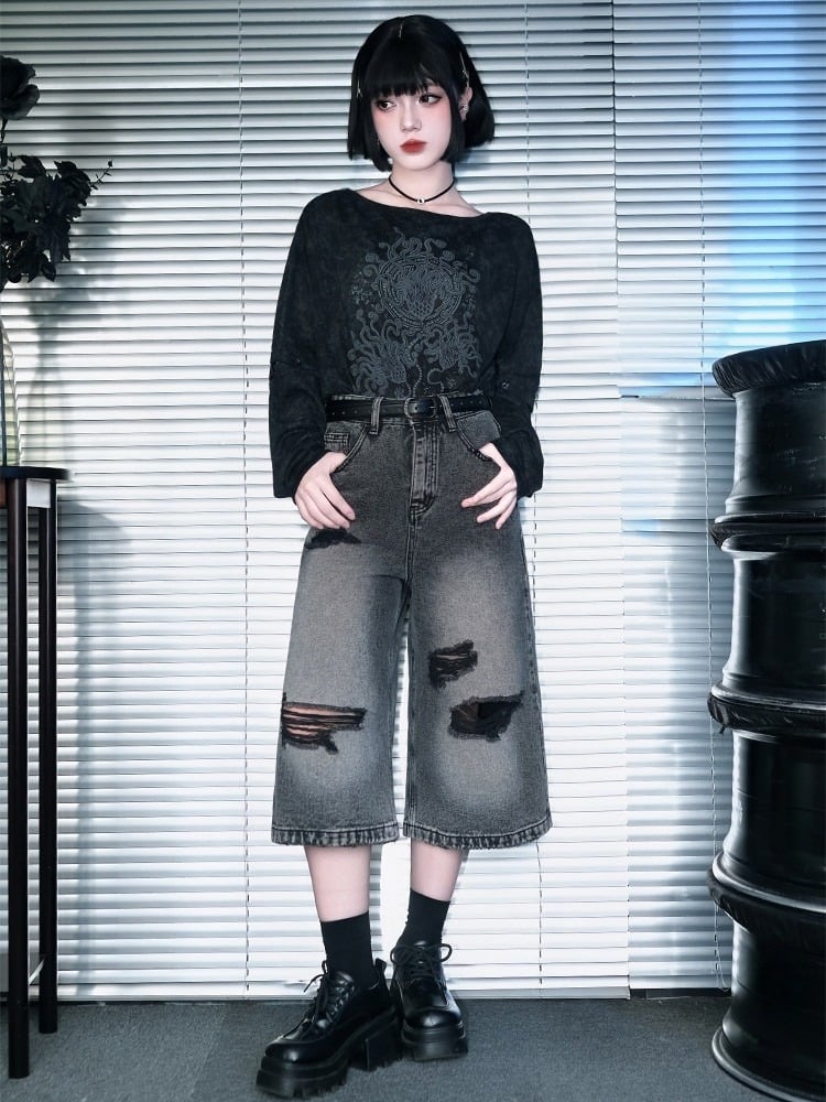 Black Detachable Sleeve UV Tee with Sea Lily Print - Quirky Hut