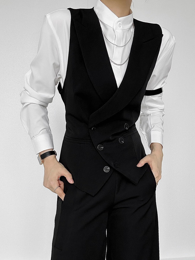 Ouji Lolita White Unisex Long Sleeve Shirt with Mandarin Collar & Button-Down Front