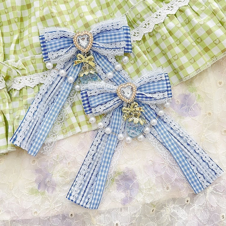 Color Decorated Rhinestone Hairclips 4 Charm Options Beaded Pattern Strawberry Heart Plaid And