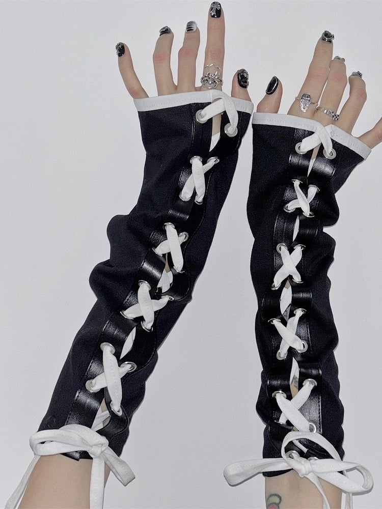 Träger Crisscross Y2K Design Selbstbinden Schwarz-Weiß Ärmel