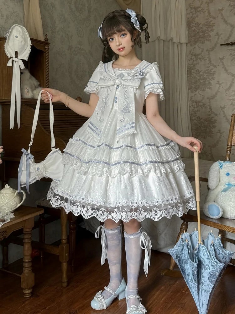 Ivory and Azure Bow Sailor Shoulder Bag - Honey Machine