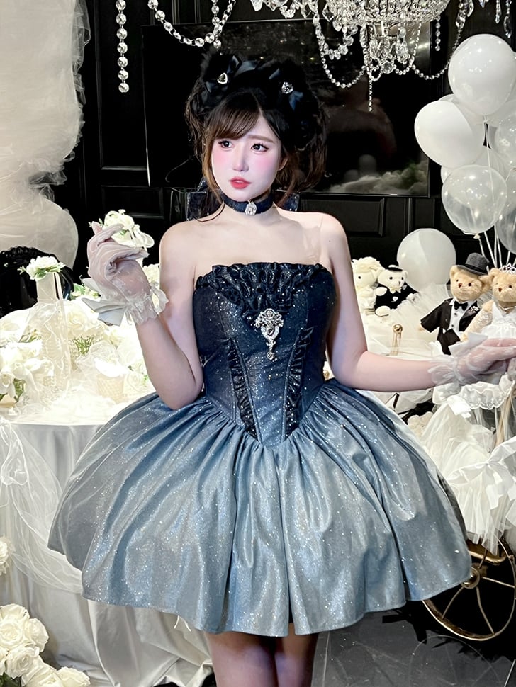 Strapless Dress Gradient Blue Shimmering Birthday Starry Night