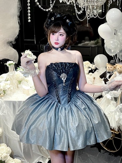 Strapless Dress Gradient Blue Shimmering Birthday Starry Night