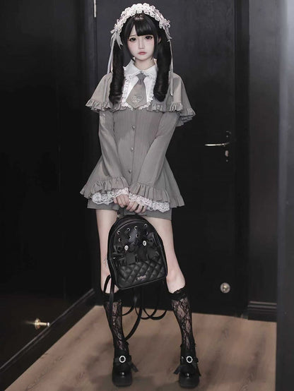 with White Lace Dangling Cross Hairband Jirai Chain Ruffle Gray Kei and
