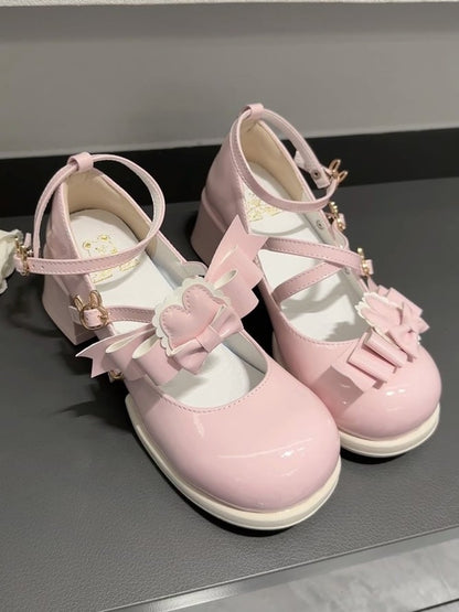 Mid-heel Themed in Pink with PU Bow Theme Rabbit Design Lolita Clasp Detachable Ear Shoes Sweet