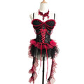 Dark Punk Gothic Black and Red Beaded Lace Irregular Camisole Dress