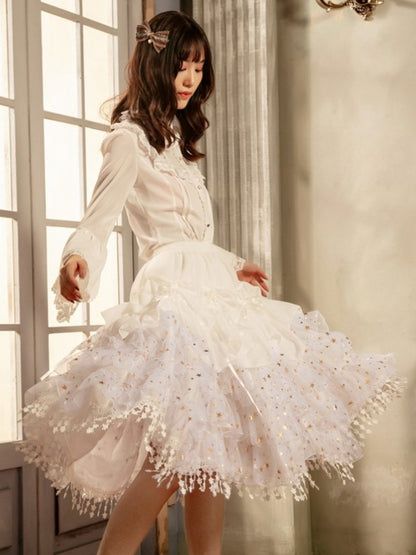 長さのあるフィッシュボーン型のキラキラ輝く星がゴージャスなホワイト/ベージュ/ブラックの調節可能なペチコート