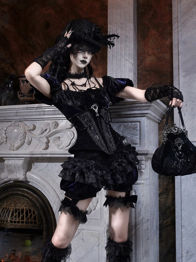 Straps Sleeves Adjustable Cross Top with Goth-Style and Shoulder Slim Puff Glittery Open Back Cut