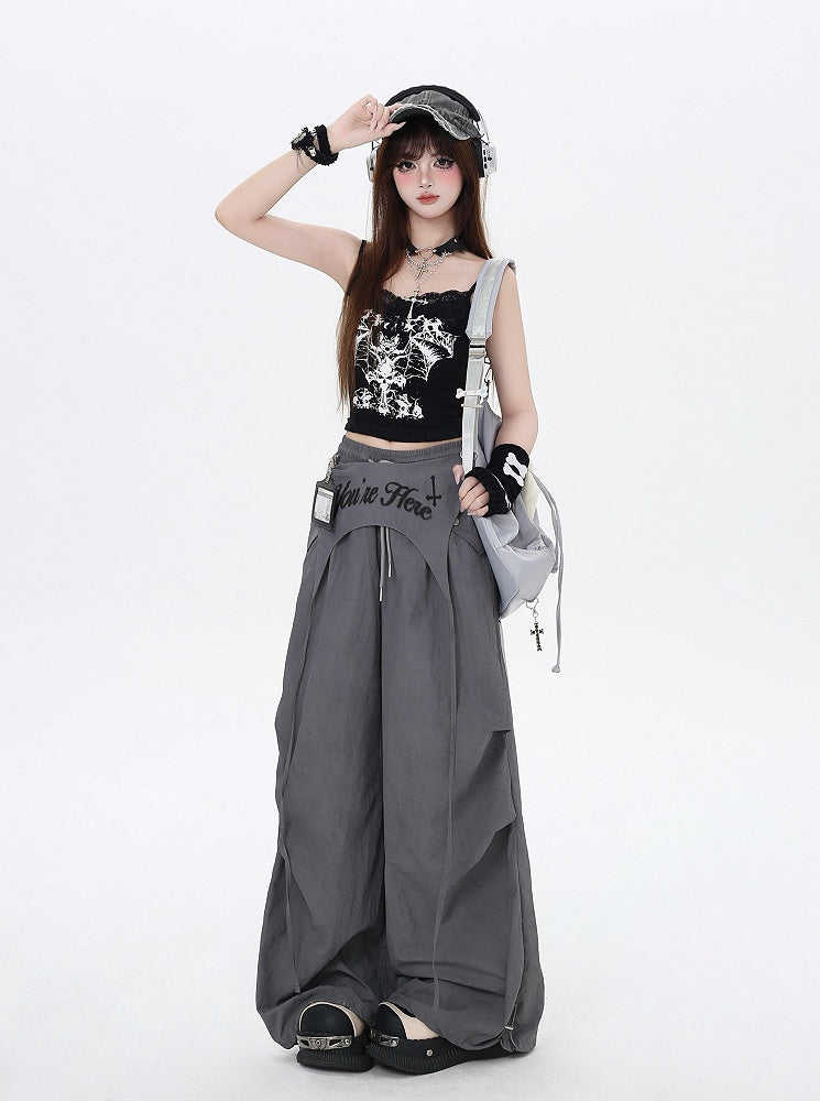 Zubehör Taille Punk Asymmetrische Kordelzug Taille Wasteland mit Hose Grau