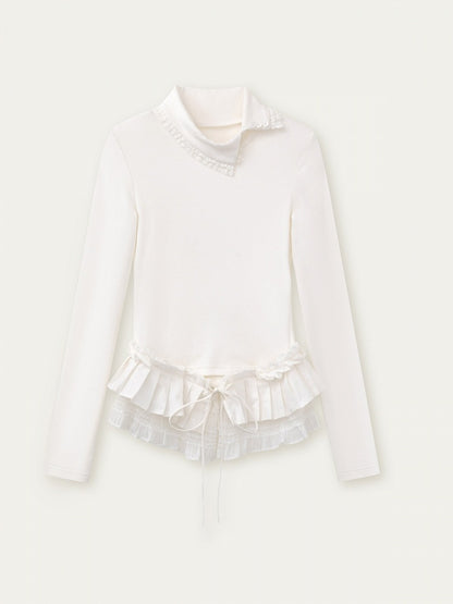 T-Shirt Asymmetrical Design and Sweet Collar Ruffled Sleeve with Long