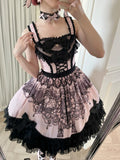 Black and Pink Kitty Bunny Print Tiered Sweet Dress - Mademoiselle Pearl