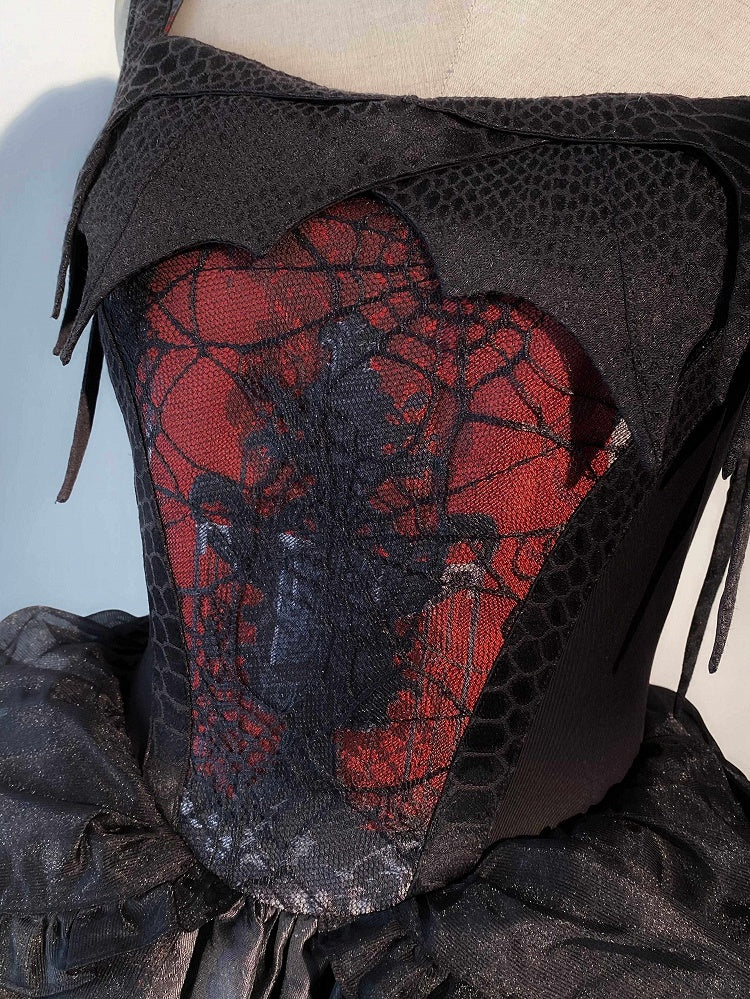 with Layered Gothic Lolita Irregular JSK Dress Red Overlay Black