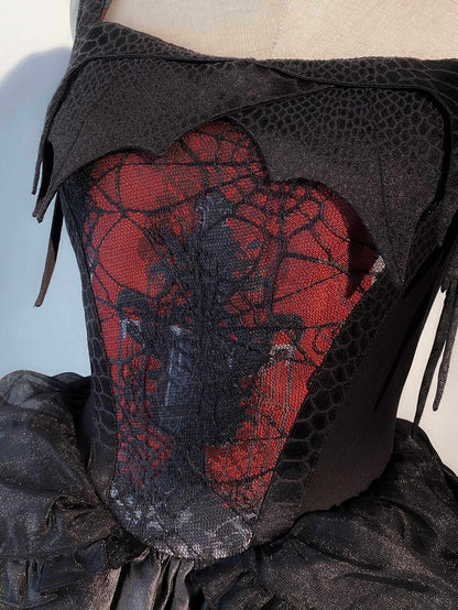 with Layered Gothic Lolita Irregular JSK Dress Red Overlay Black