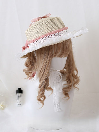 Band Lolita Strass Kei Land Rosa Bowknot Mori Hut Stroh Spitze