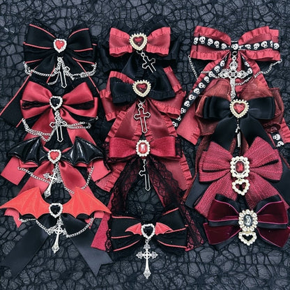 Schwarz-rote Halloween-Jirai-Kei-Haarspangen mit Schleife