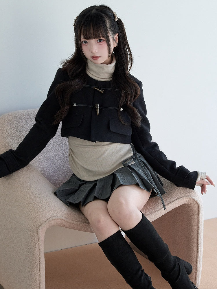 Toggle Jirai Closures Black Wool Cropped Blend with Kei Coat