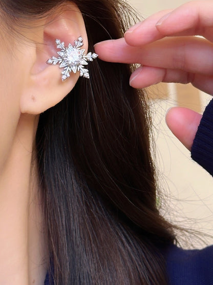 White Rhinestone Snowflake-shaped Ear Clip