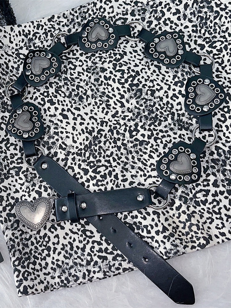 Gürtel verziert Y2K glamouröse PU-Taille herzförmige schwarze Nieten