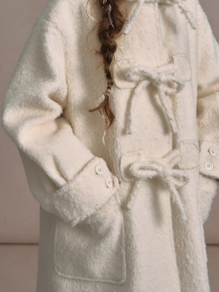 Long Closure Beige Accents and with Toggle Bow Coat Hooded