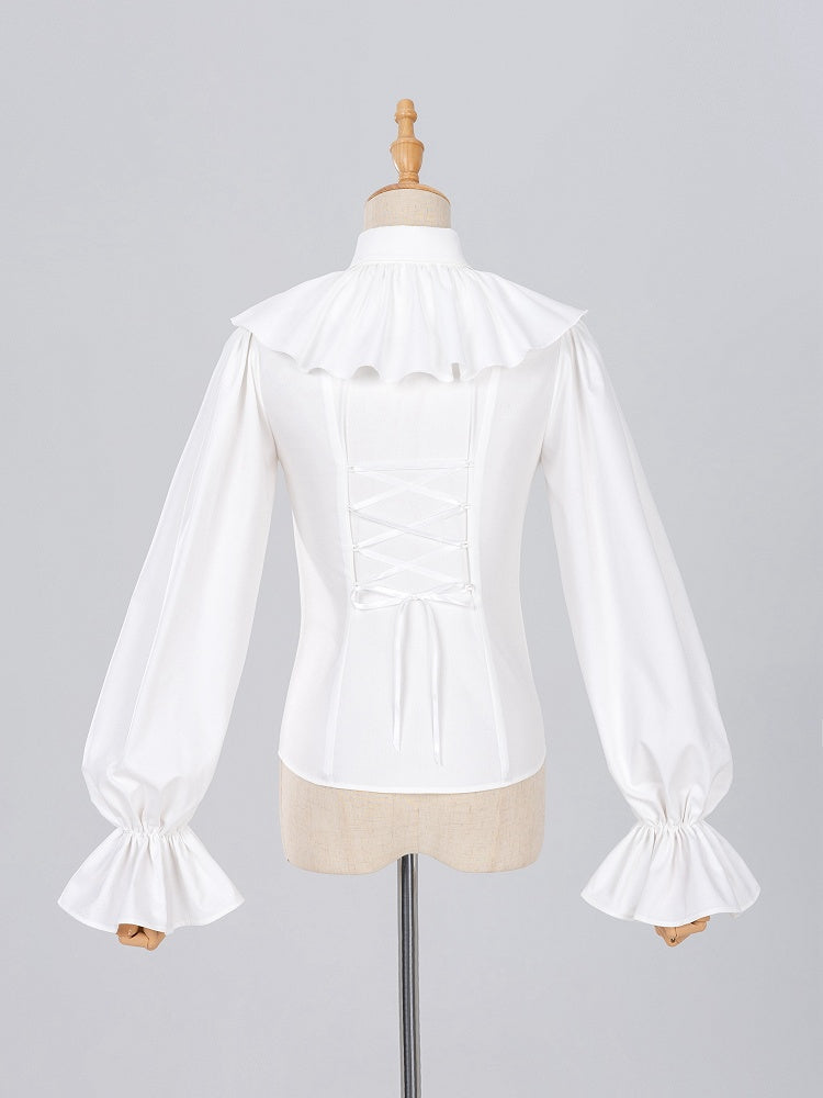 White Clown-Themed Shirt with Detachable Collar and Polka Dot Bowtie - DevilInspired Exclusive Collection