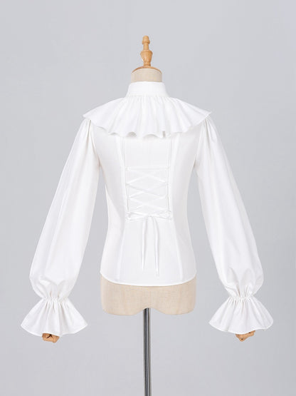 White Clown-Themed Shirt with Detachable Collar and Polka Dot Bowtie - DevilInspired Exclusive Collection