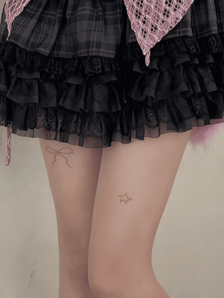 Semi-sheer and White/Nude Print Pantyhose Star Bowknot