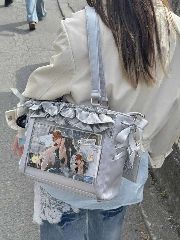 Silberne Besätze Halter Riemen Satin Rüschen mit Karte Selbst binden Tasche Ita Schleife