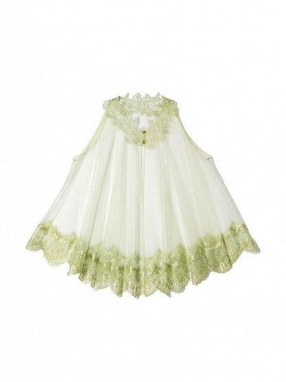Green Mori Sheer Sleeveless Top Lace Trim - Virtual Orbit