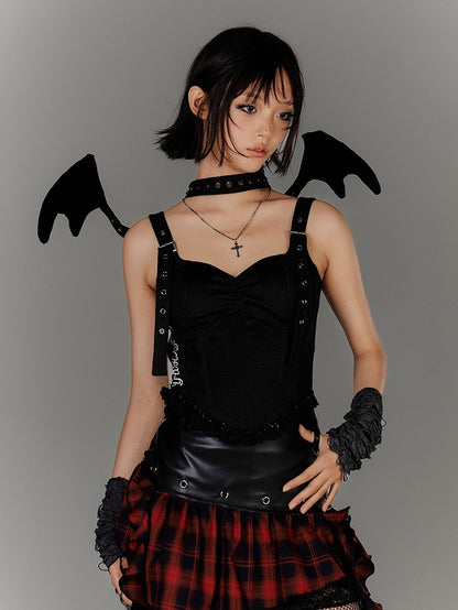 Glamorous Ärmelloses Korsett Top Träger Schwarz Herzförmiger Ausschnitt Schnalle Schulter