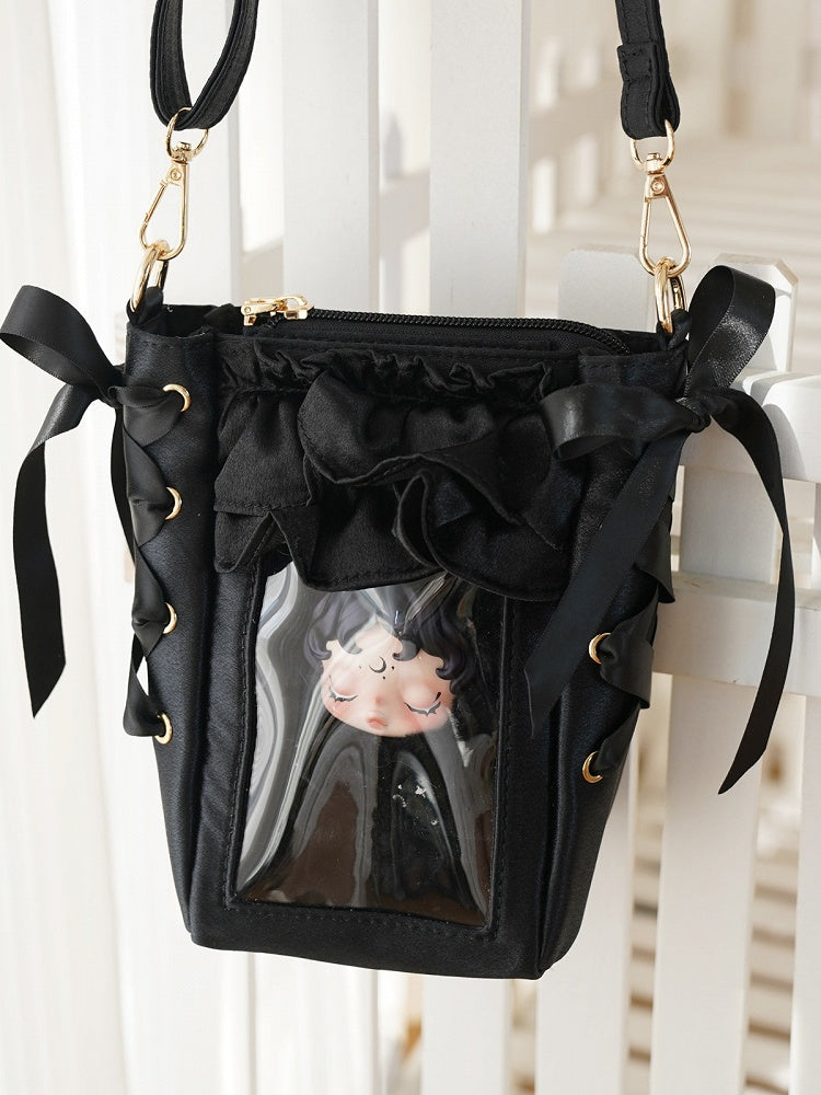 Rainbow Satin Clear Window Mini Ita Crossbody Purse - Morning Glory