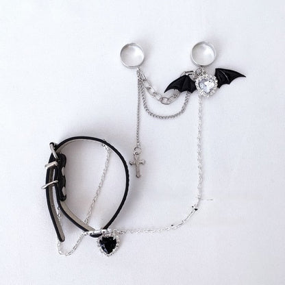 with Design Chains PU Ring Wings Heart Gothic Bracelet Bat Rhinestone