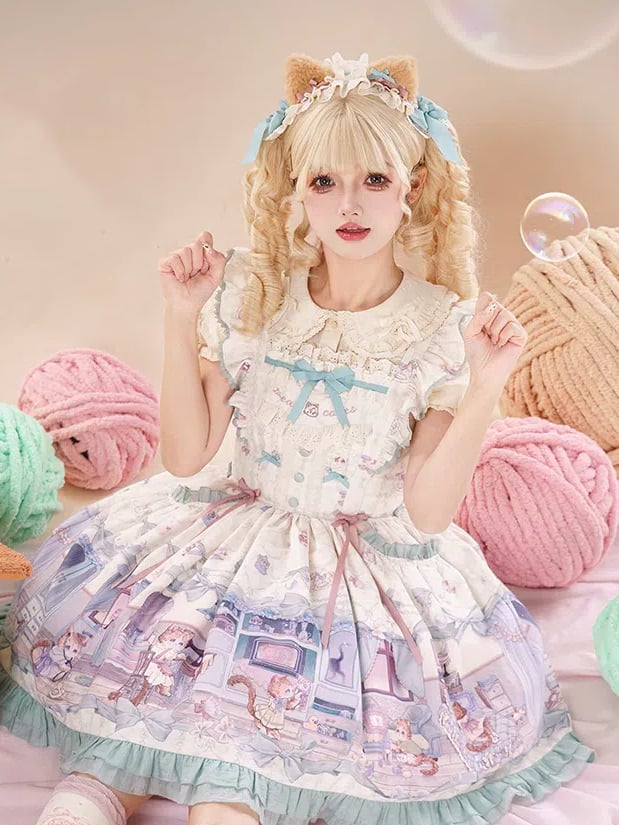 Brown Plush Kitty Ears Green Bowknots Hairband