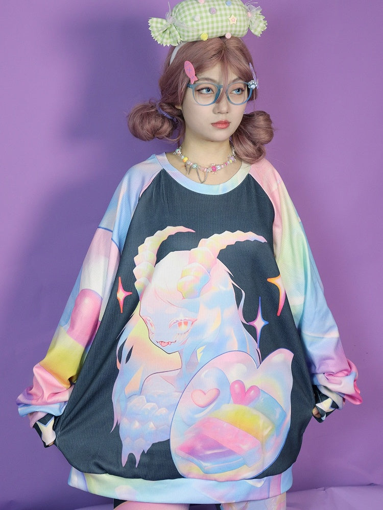 ギャルスウェットシャツ カラフル 漫画柄 ファッション
