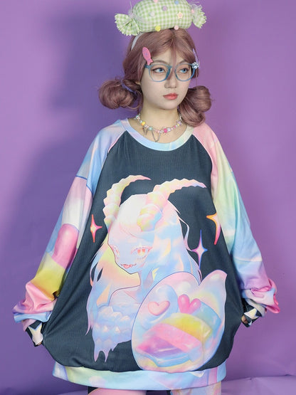 ギャルスウェットシャツ カラフル 漫画柄 ファッション