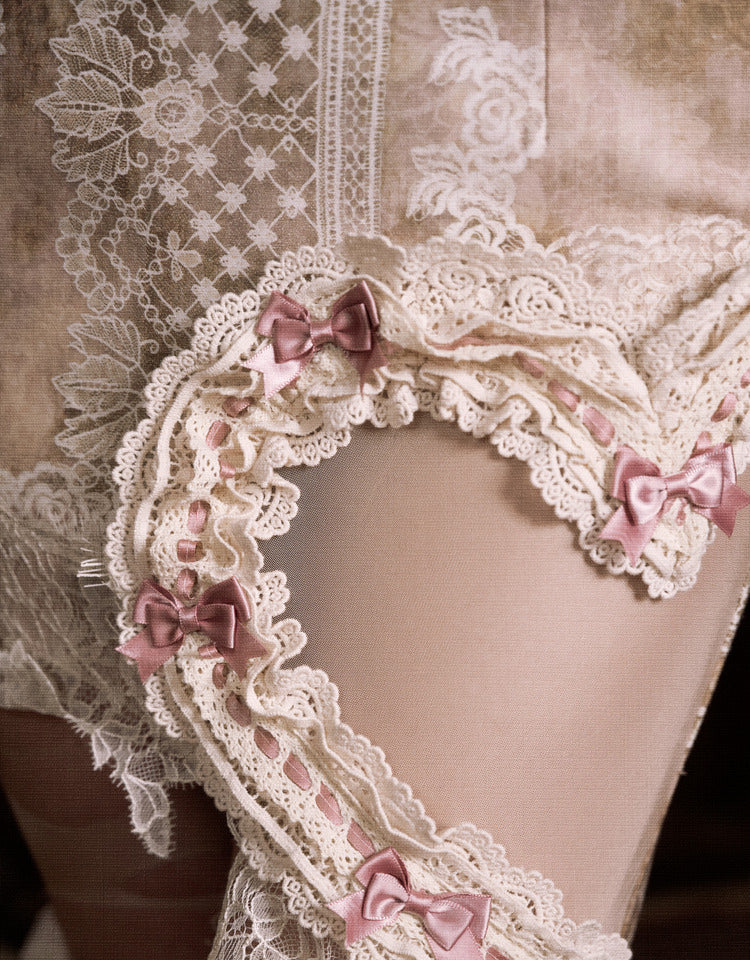 Side Heart-shaped Skirt Bow and Accents Lace Cutout Pink