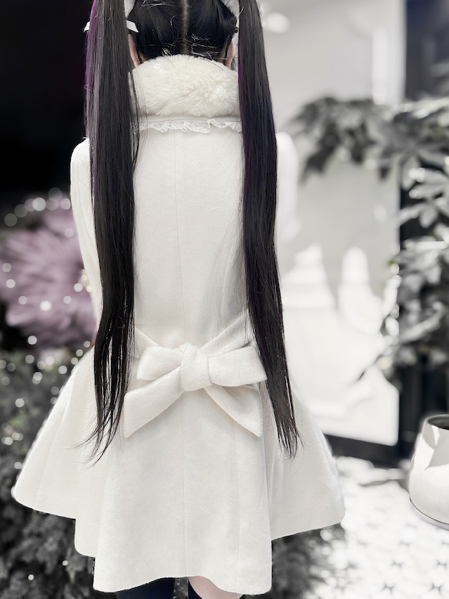 with Buttons Off-White Waist-Cinched Rhinestone Coat Heart Kei Jirai