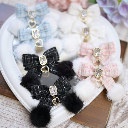 ジライケイ ライトブルー ラインストーン ハートチャーム ヘアクリップ