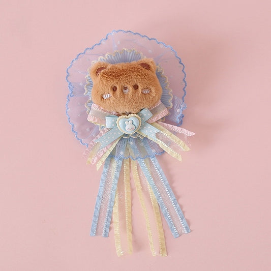 Lace Bowknot Soft Plush Blue With Hairclip Bear Cute