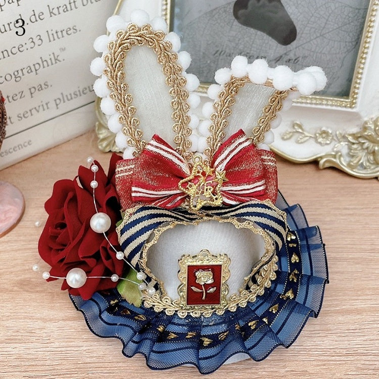 Bowknot Decorated Lace Trim Bunny Ears Mini Hat