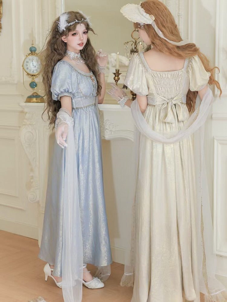 Champagne Empire Waist Lolita OP Dress with Beadwork - Qian Mu