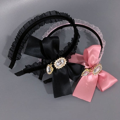 KC Bow with Lace Rhinestone Decorated Black/Pink