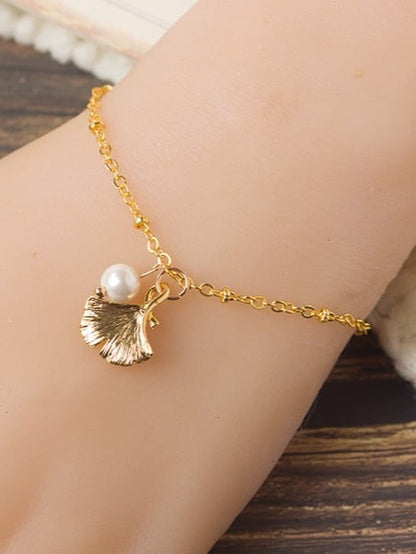 Options Elegant 6 Charrms Bracelet Pearl Golden Leaf and Ginkgo