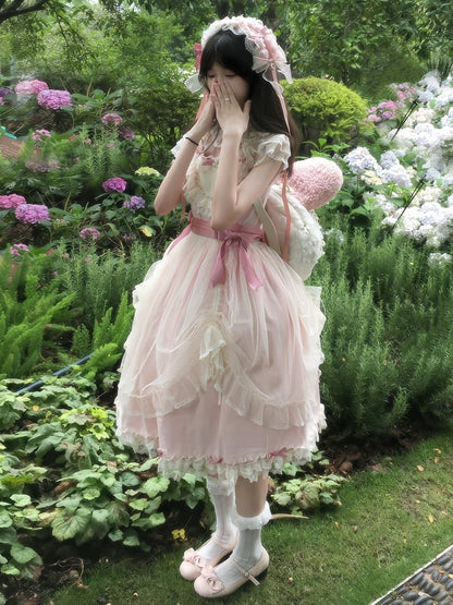 Pink with Bow Details Version Lolita Elegant Classic Dress Lace Long and