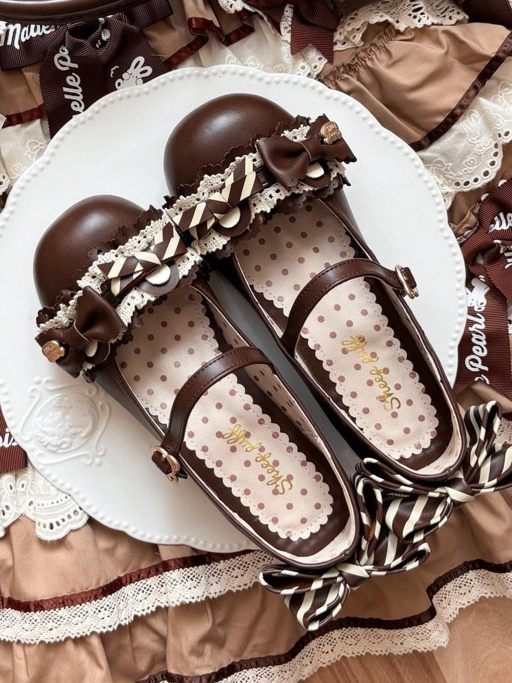 Bow Lolita Shoes Accents - Sweet Low-heel Brown