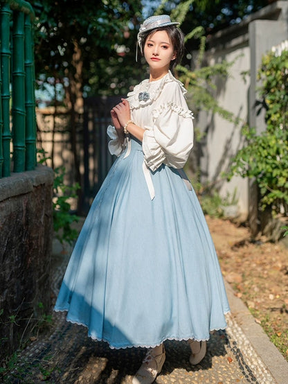 ダスティブルーのボーン入りハイウエストロングバージョン秋デイリーロリータスカート