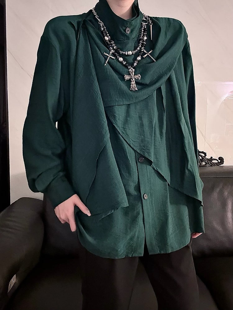 Ouji Elegant Neckline Sleeve Lolita Green Scarf Long Top Dark -